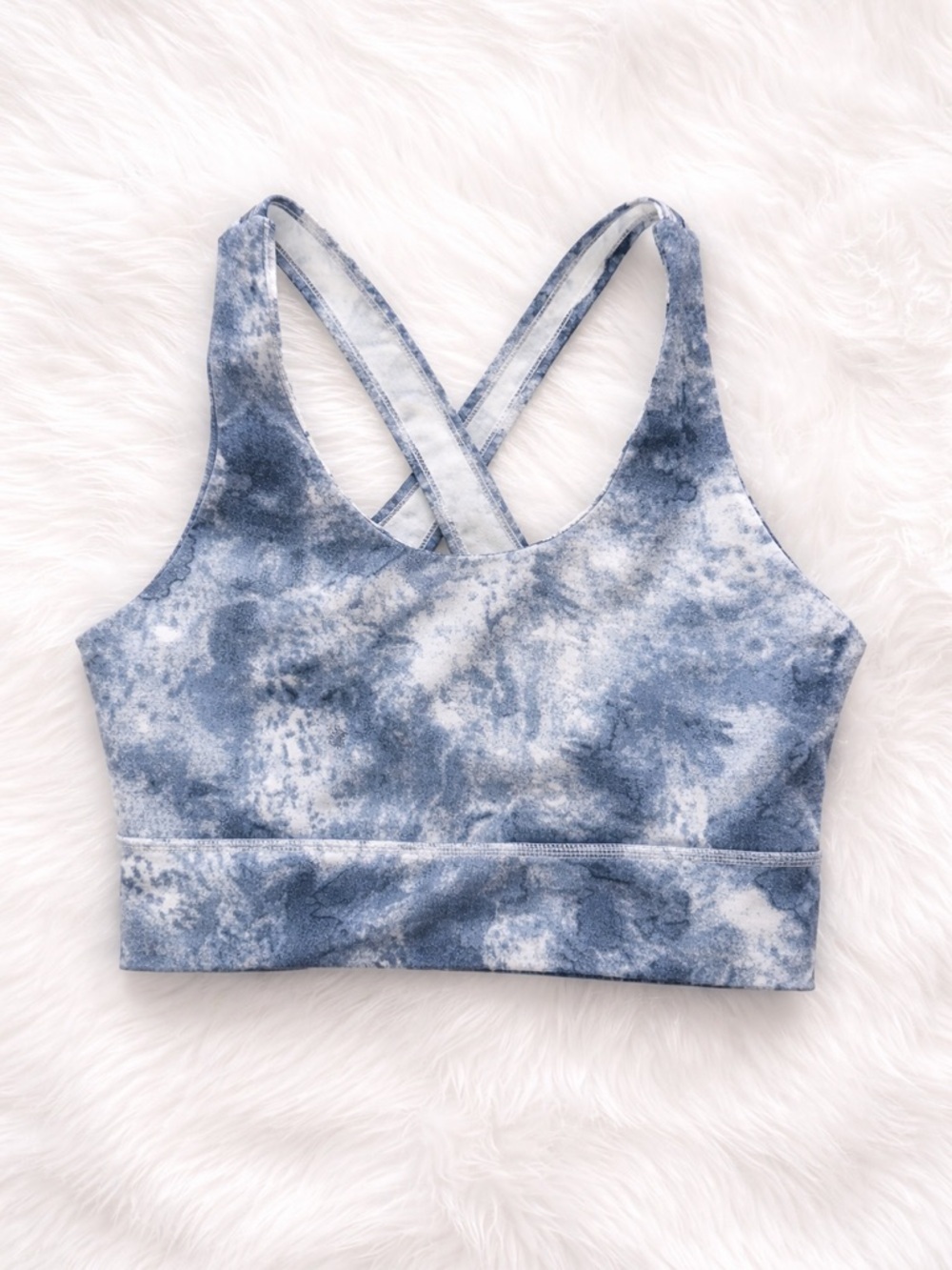 Blue Tie Dye Sports Bra Medium Strappy Back Padded Athleisure Workout Activewear